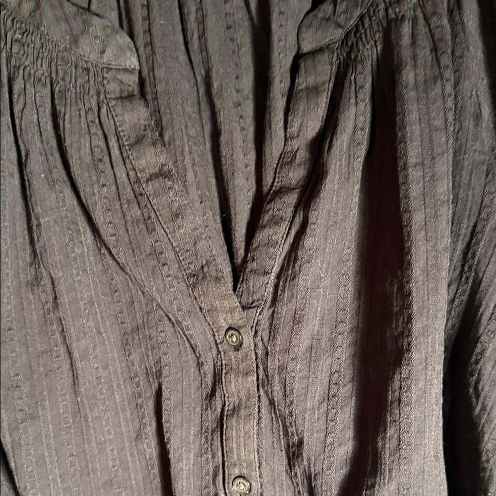 LOFT Navy Textured Flutter-Sleeve Button Front Blouse - Picture 5 of 11